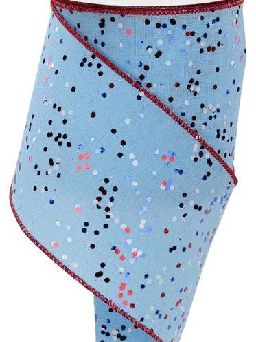 4" X 10YD, FINITURA ESAGONALE GLITTERATA SPRUZZATA BLU PALLIDO/ROSSO/BIANCO/BLU (G) per la vendita all'ingrosso da parte di Waterman's Loft Inc.