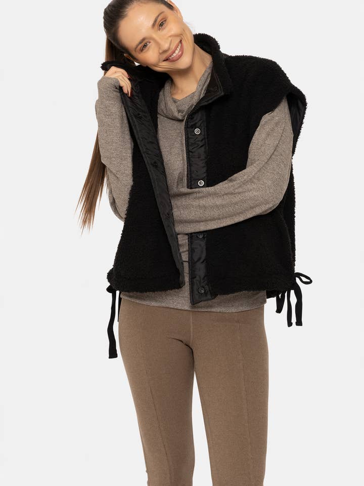 Mono B - Wholesale Outerwear Vest - Women's - Cozy Sherpa Snap Vest