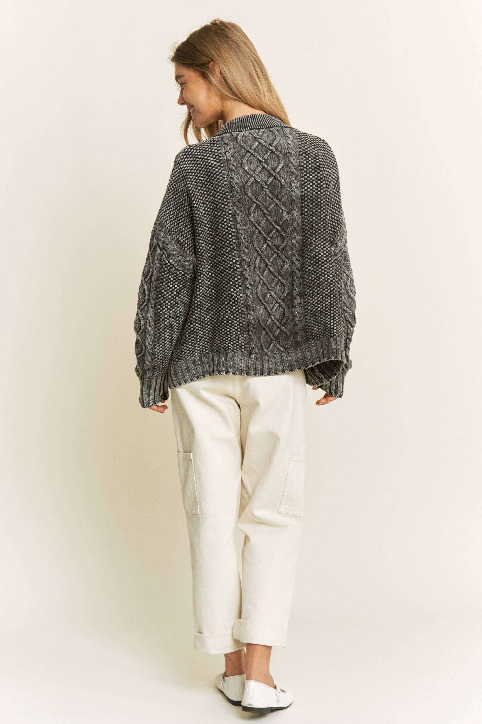 Sweet Generis - Wholesale Cardigan - Women's - WASHED VINTAGE CABLE KNIT CARDIGAN20