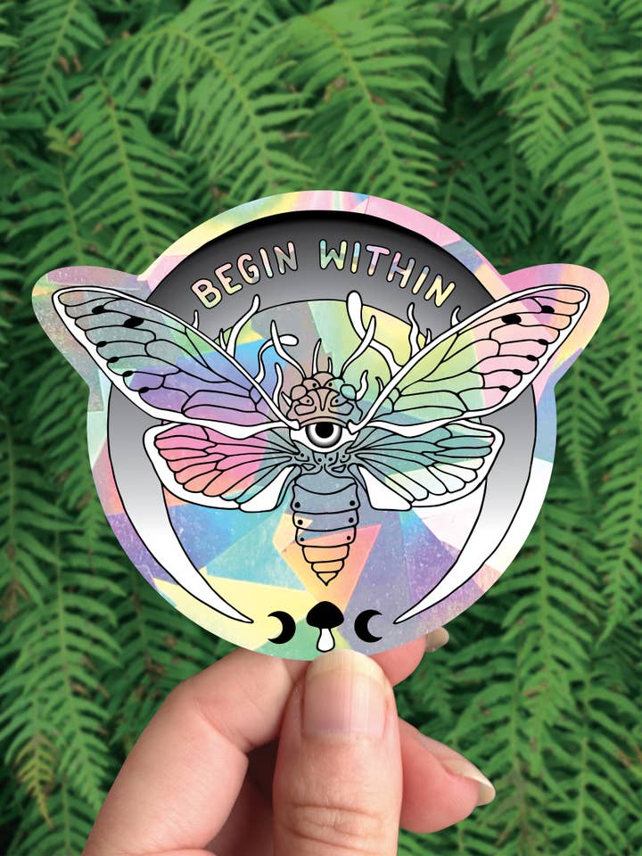 Begin Within - Rainbow Maker - Cicada Moon Witchy Sticker for wholesale by Crafted from Scratch