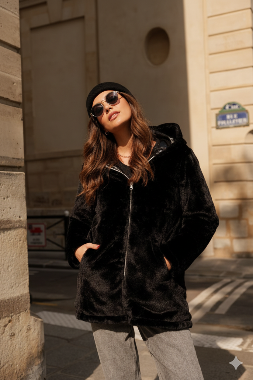 Attrait Paris - Vente Veste – femme - Veste en fourrure réversible à capuche GRANDE TAILLE6