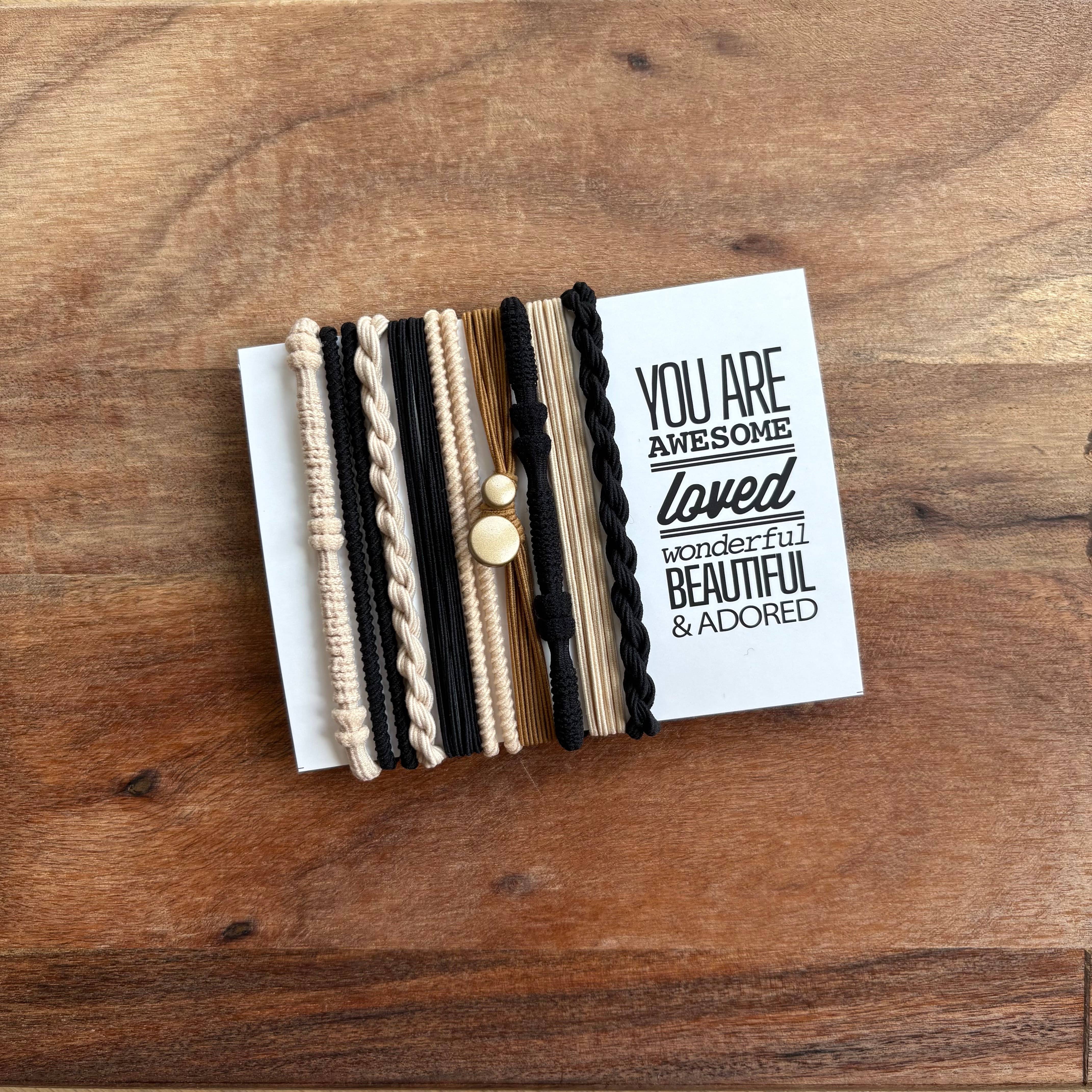 eastern ave studio - Wholesale Hair Tie - Boho Hair Ties | Black & Tan Charm0