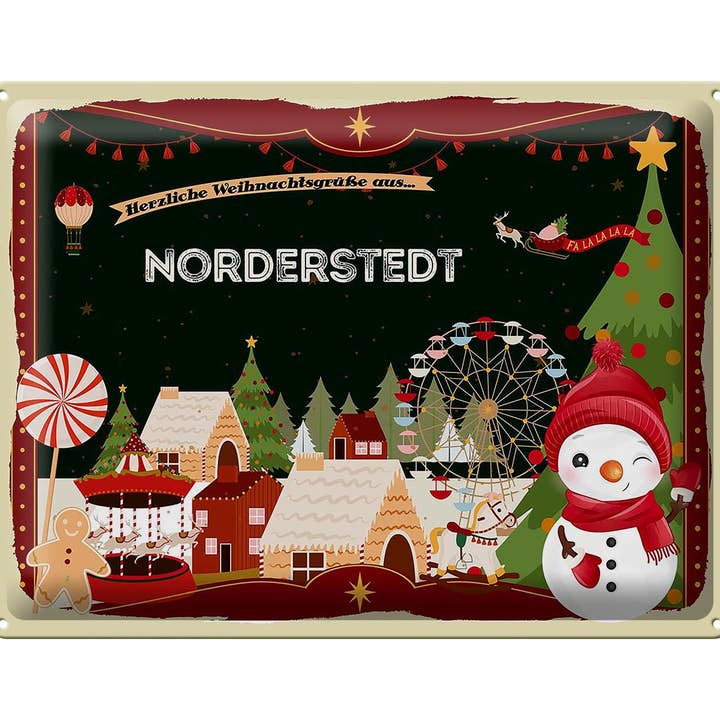 Plaque en étain Christmas Greetings NORDERSTEDT Panneau de décoration cadeau 40x30 cm pour la vente par Femer
