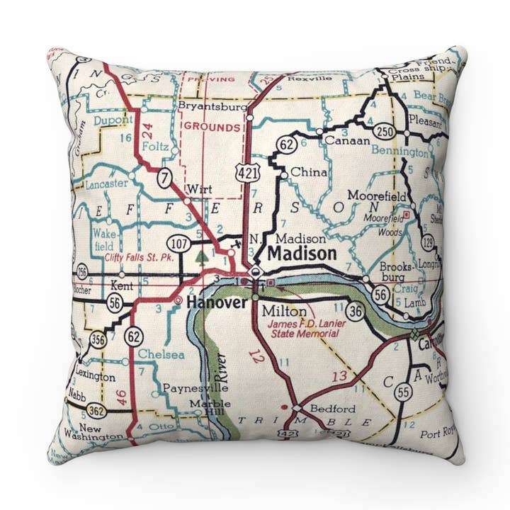 Madison Indiana Map Pillow – 18" Square Throw Pillow for wholesale by Daisy Mae Designs