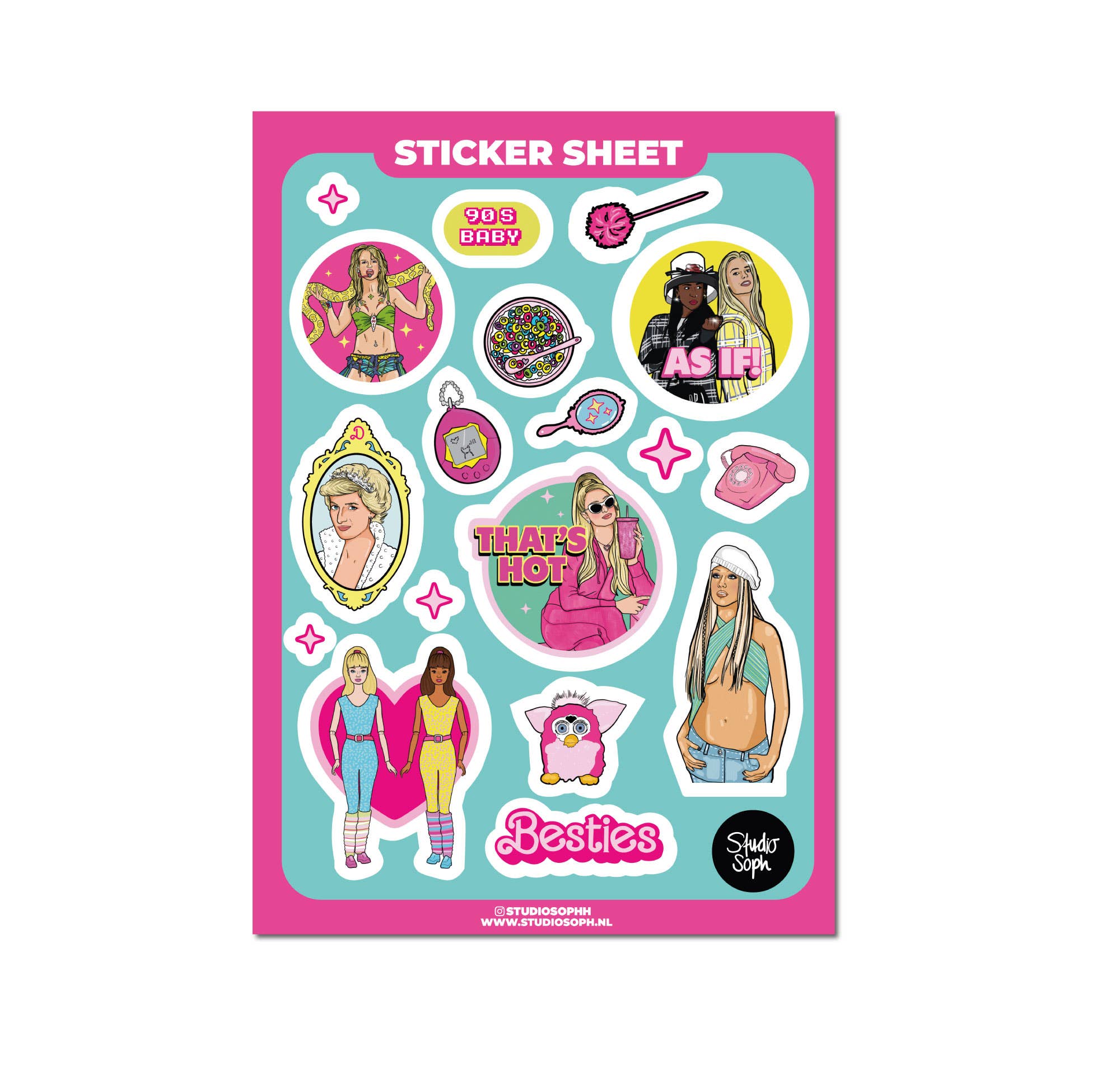 Studio Soph (We Pay Your Import Fees - We Ship DDP) - Wholesale Sticker - 90's Girl Clueless, Britney, Paris Hilton A5 Sticker Sheet