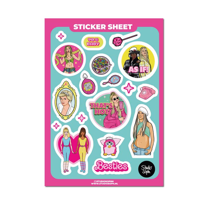 Studio Soph (We Pay Your Import Fees - We Ship DDP) - Wholesale Sticker - 90's Girl Clueless, Britney, Paris Hilton A5 Sticker Sheet 0