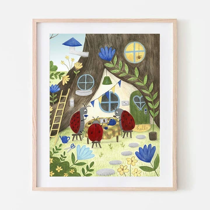 Ladybird Family Teaparty Art Print for wholesale by Fawa Shah