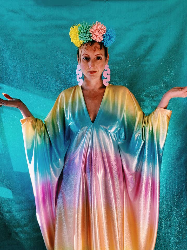 Fumbalinas - Wholesale Kaftan – Women's - Liquid Holographic Pastel Rainbow Studio 54 Maxi Kaftan Dress39