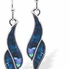 Natural Paua Shell Waves Drop Earrings, Rhodium Plated for wholesale by Byzantium Collection Ltd