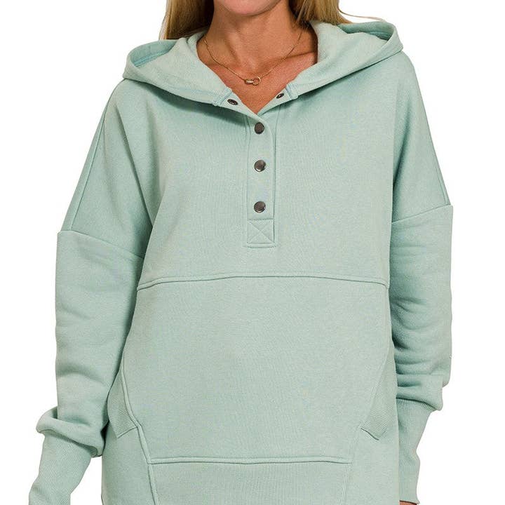 Half Button Solid Pullover Hoodie for wholesale by Olive Lane Accessories
