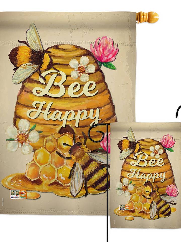 Bee Happy Garden Friends Expression Decor Flag for wholesale by Two Group Flag Co