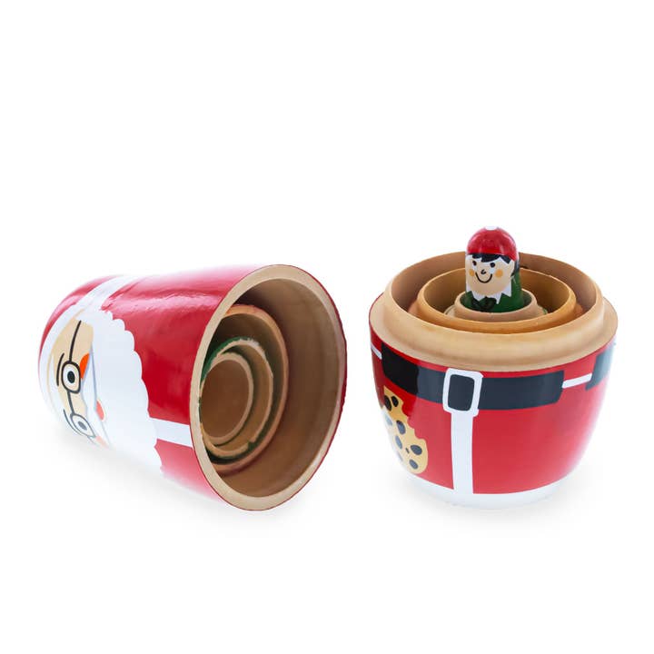 BestPysanky - Wholesale Christmas decoration - 5 Santa, Mrs. Claus, Elf & Snowman Wooden Nesting Dolls2