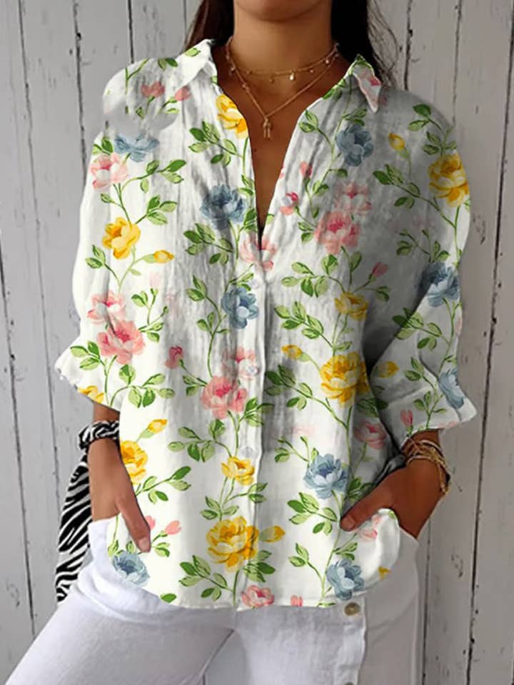 Rosa Clothing - Wholesale Shirt - Women's - Women Vintage Floral Print Long Sleeve Casual Boho Blouse33