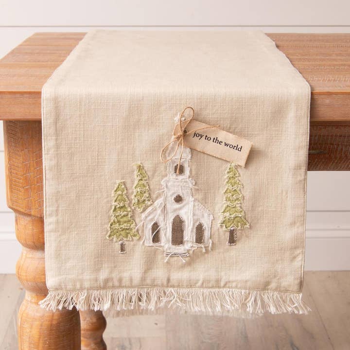 Audrey's Home & Gift - Wholesale Table Runner - Table Runner - Church Rustic Applique With Fabric Tag (PC)0