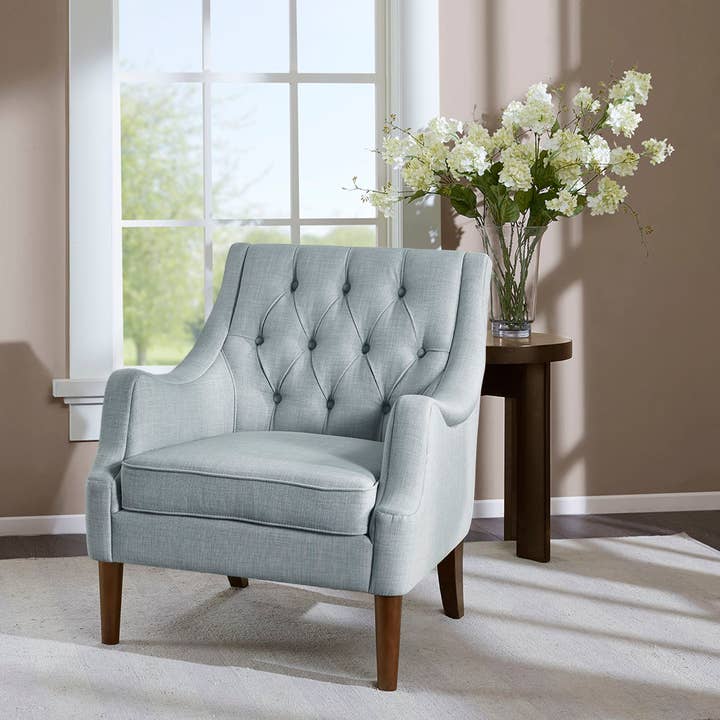 Diamond Tufted Vintage Lounge Chair, Light Blue * for wholesale by Olliix