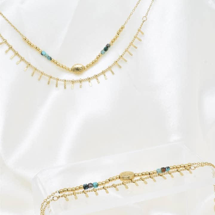 Kapyco – wholesale Pärlband/Pärlhalsband – Rostfritt stål tvåradigt halsband - BJ210222OR-VR