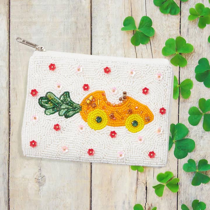 Sensibling Corp. - Wholesale Coin purse – Women’s - Carrot Flower Sequin Seed Beaded Mini Pouch Bag