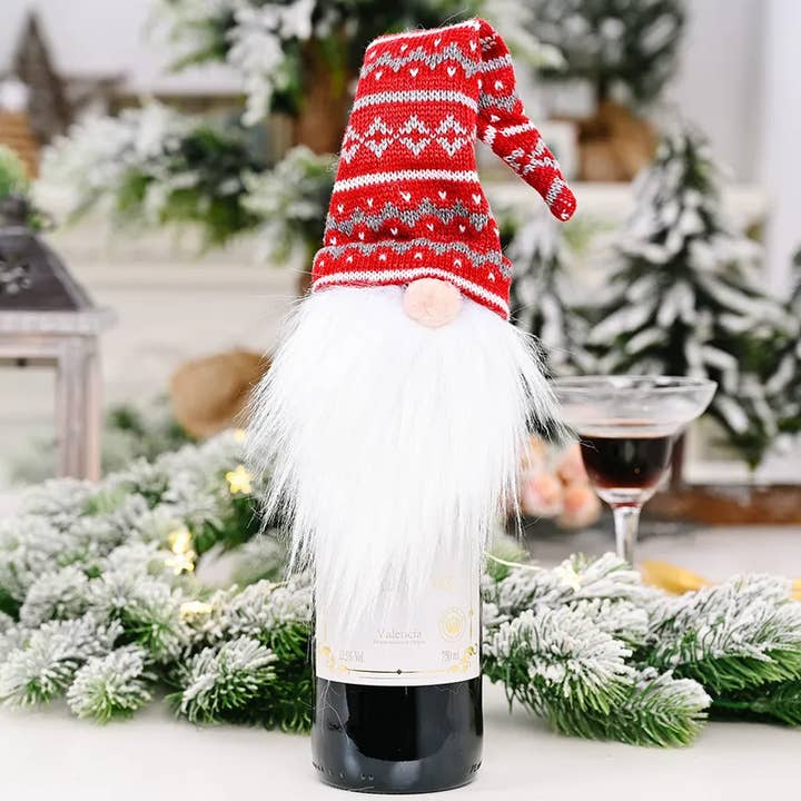Sweet Cherry Sky – wholesale Wine cork holder – Gnome Knitted Hat Wine Cover Topper Gift Wine Holder1