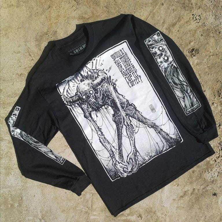 Godmachine – wholesale Screen printed t-shirt – unisex – Coffee & Philosophy: Camus Unisex Long Sleeve T-Shirt0