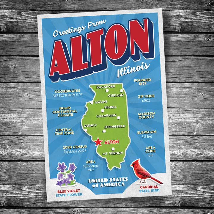 Greetings from Alton IL Postcard | Set of 8 for wholesale by Christopher Arndt Postcard Co.