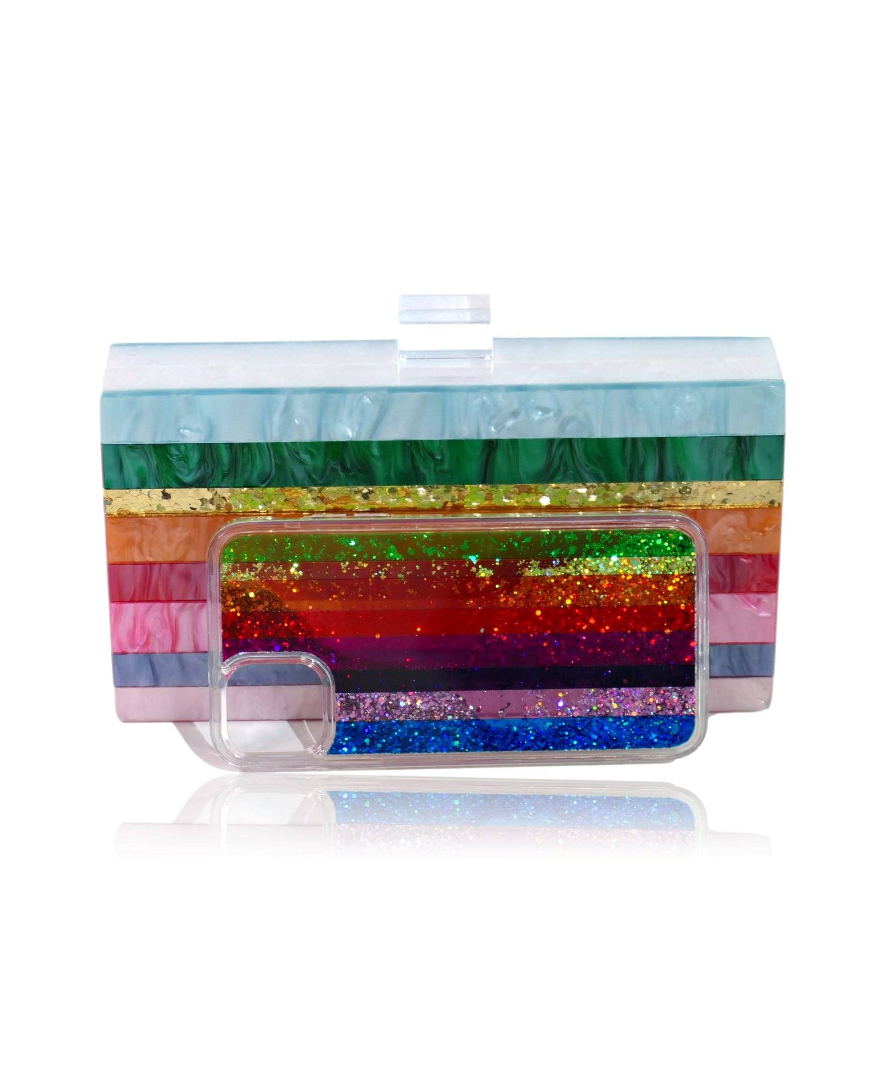 Milanblocks LLC – Großhandel Clutch – Damen – Träumende Regenbogenstreifen Damen Acryl Box Clutch4