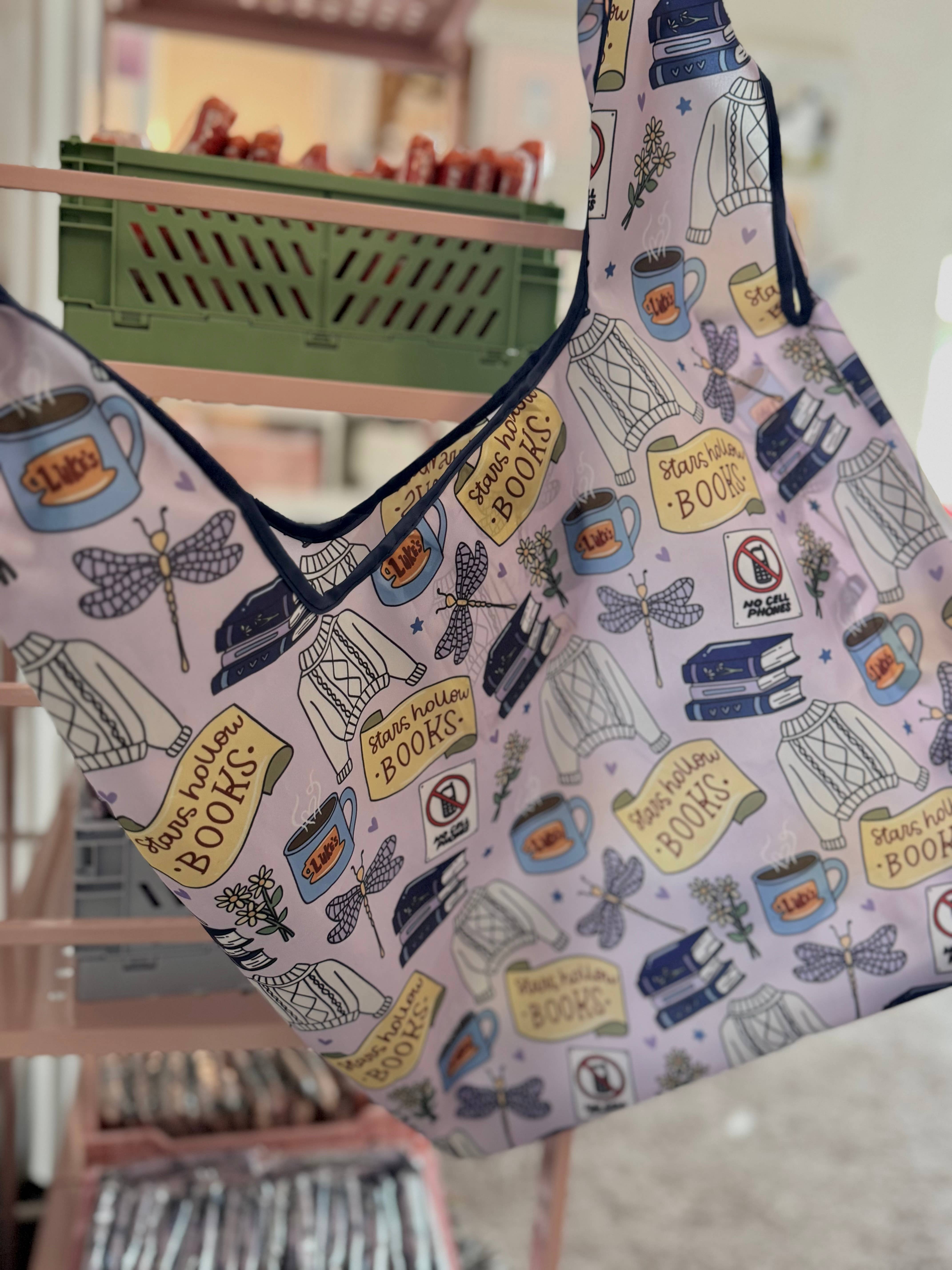 CrescentCatCo - Wholesale Grocery/Shopping Bag - Stars Hollow Books Reusable Shopping Bag, Fold Up Pouch3