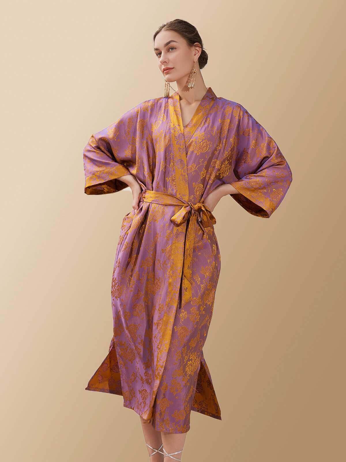 purple Oriental Jacquard Kimono Robe for wholesale on Faire