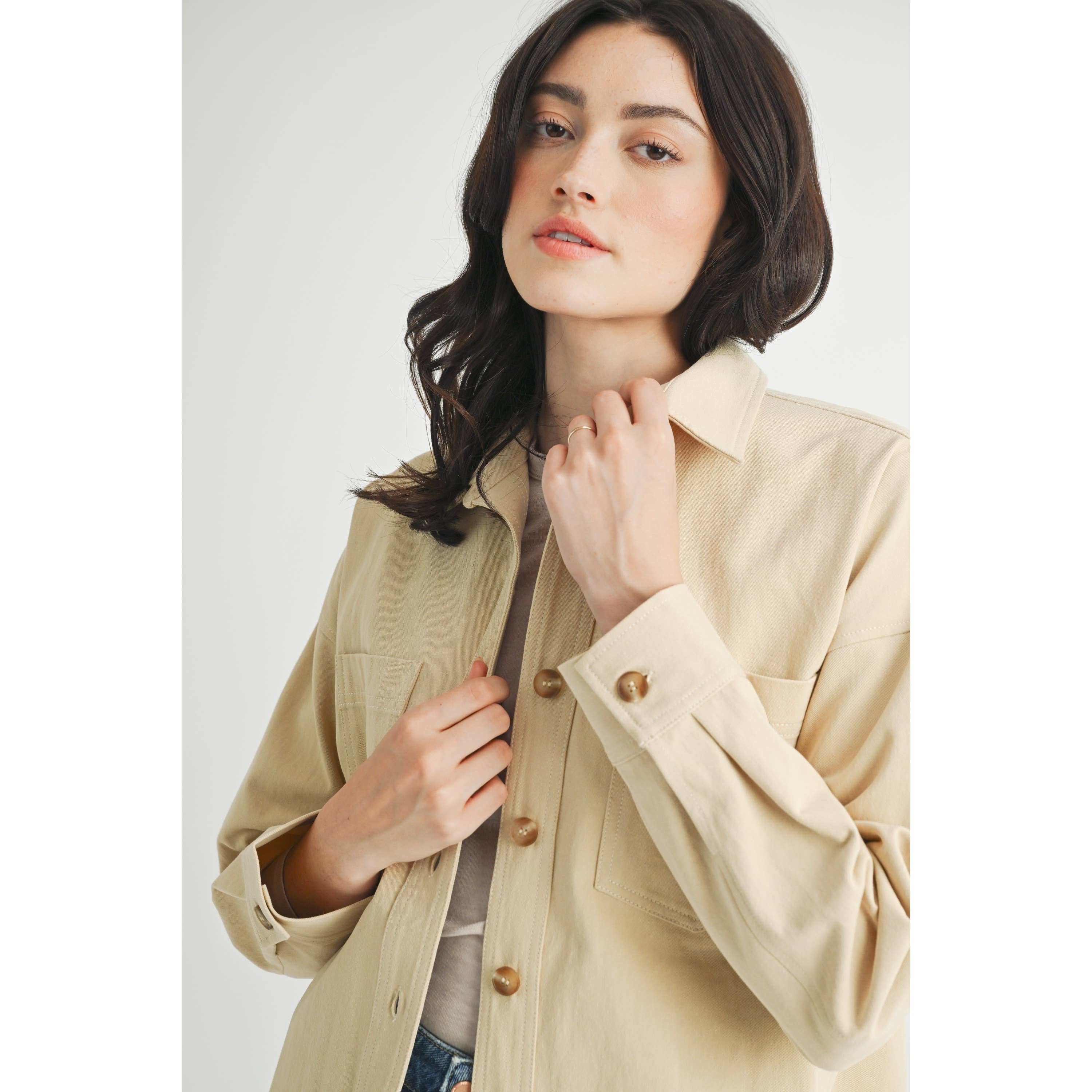SAND COTTON TWILL SHIRT JACKET for wholesale on Faire13
