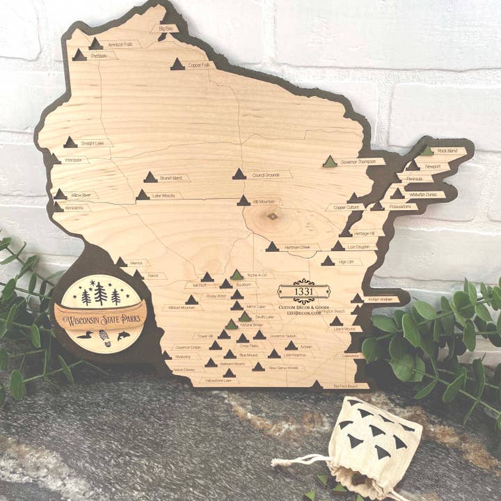Wisconsin State Parks Travel Map, Wisconsin Hikers Map for wholesale by 1331 Custom Decor & Goods