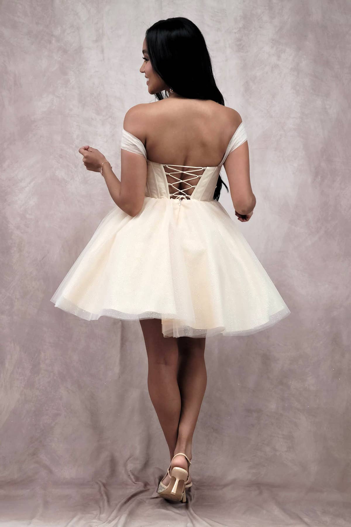 Chicas - Wholesale Dress - Women's - Short Off The Shoulder Tulle Dress With Brooch20