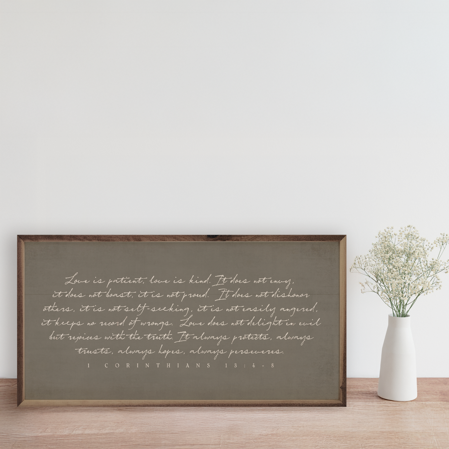 Kendrick Home - Wholesale Wood Wall Art - Love Is Patient Corinthians Green1