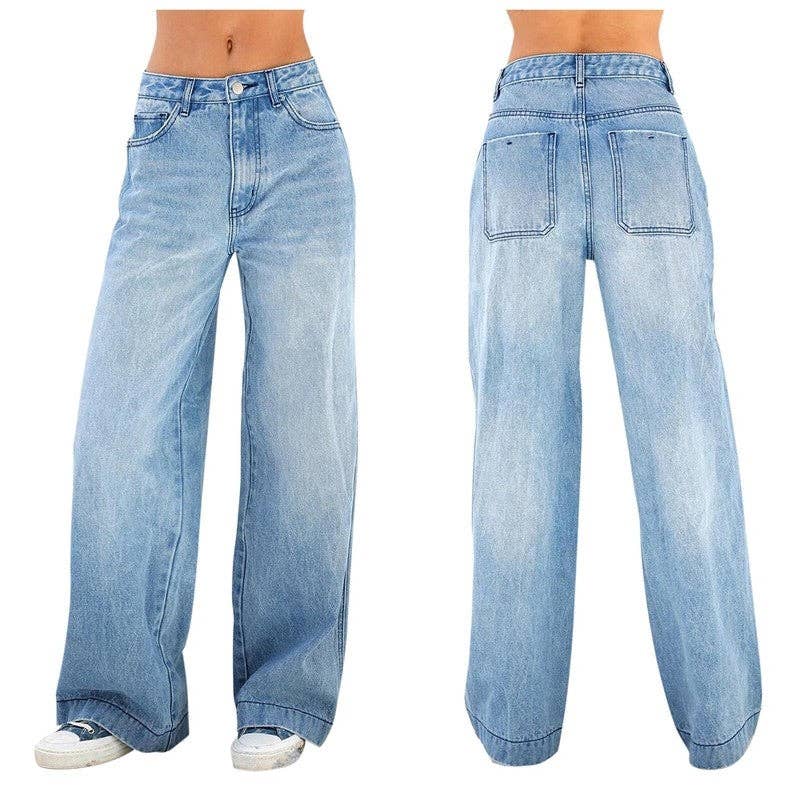 MANDARIN BLUE High-Waisted Wide-Leg Women's Jeans for wholesale on Faire0
