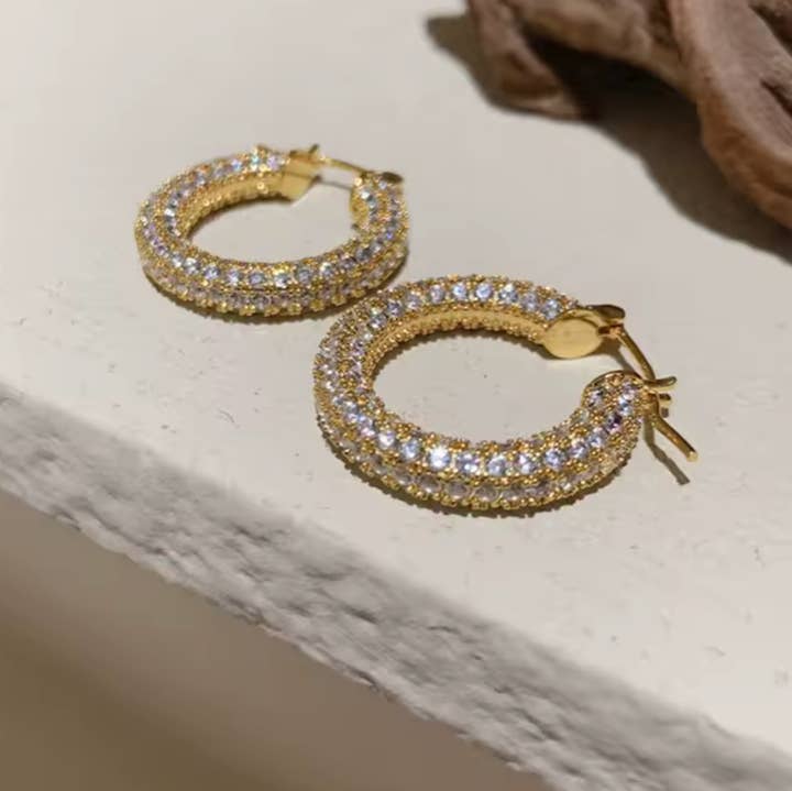14K Gold CZ Diamond Paved Hoops Big for wholesale by Everly Yours