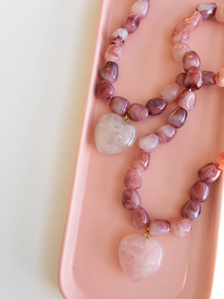 Jade Stone Heart Necklace - Pink for wholesale by BELJOY