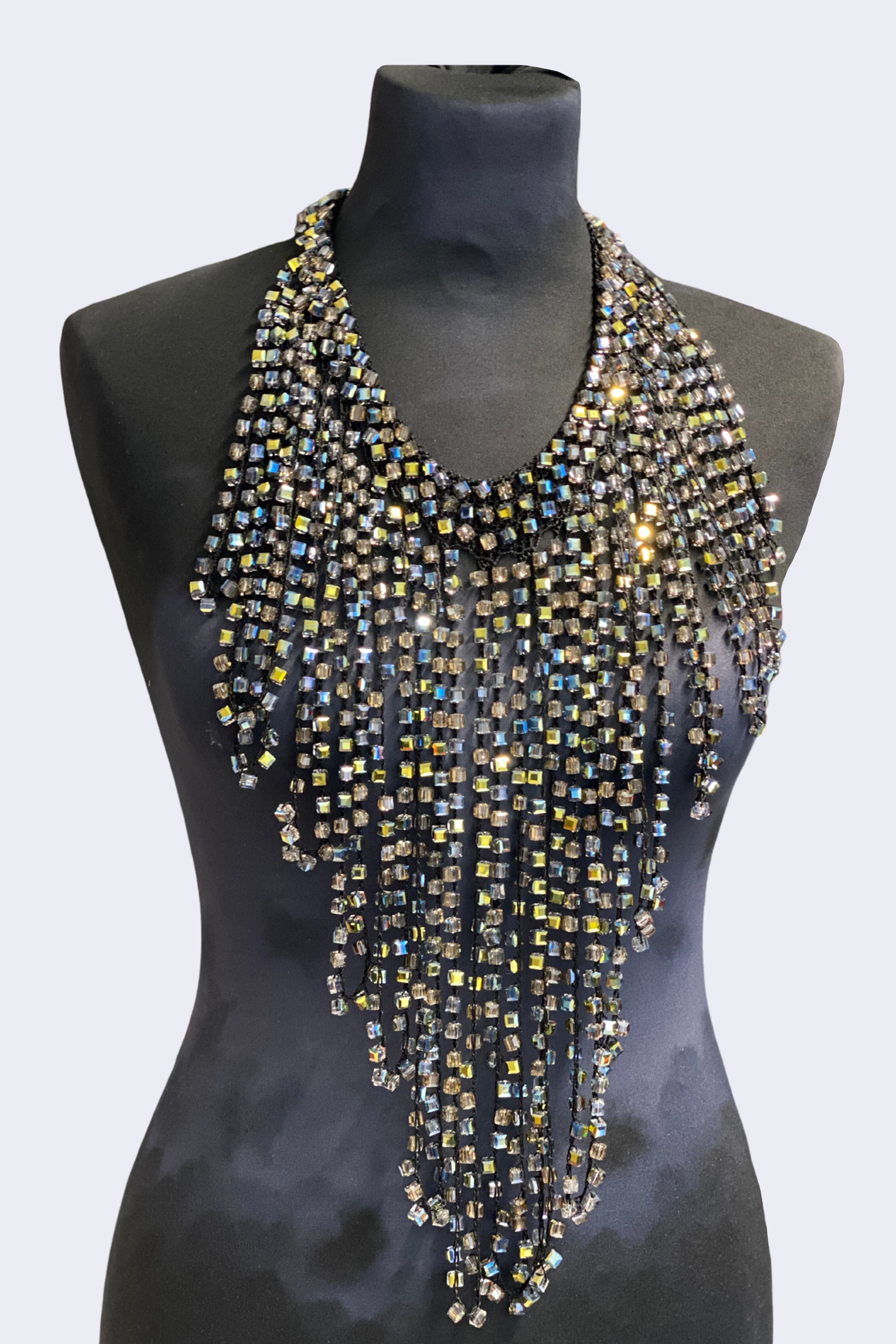 Jianhui London - Wholesale Bib Necklace - 6 x 6 Crystal Fringe Necklaces - Long Tassle3