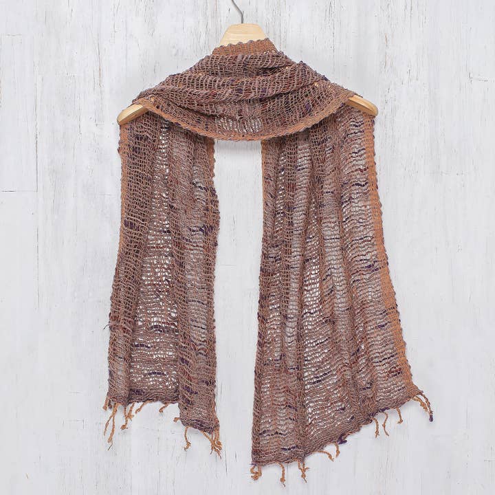 Breeze Of Brown Purple Cotton Shawl for wholesale by NOVICA