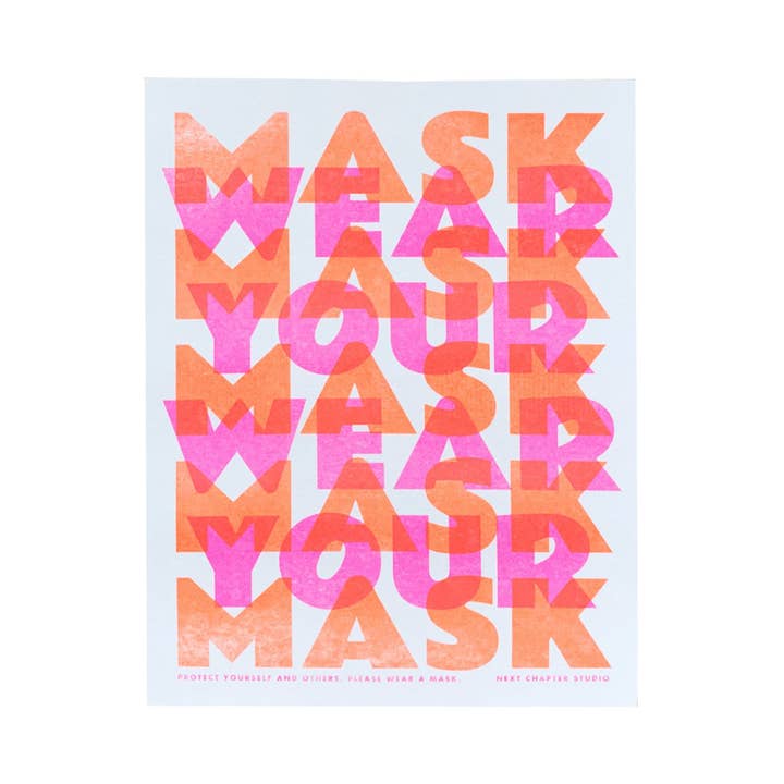 "Wear Your Mask" - Store Sign Risograph Print for wholesale by Next Chapter Studio