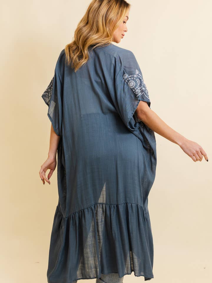 Leto Accessories – Engroshandel Kimono - Dame – Boho-stil kimono med tribal broderi og langt snit9