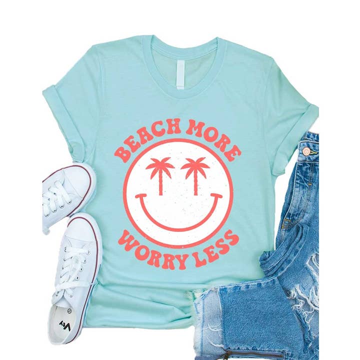 Beach More Worry Less Smiley Summer Kids Graphic Tee for wholesale by Kids By Kissed Apparel