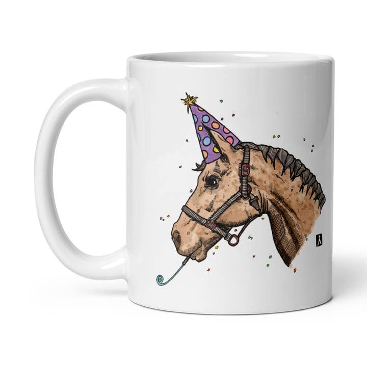 Tasse à café avec cheval prête pour une fête pour la vente par Bellavance Ink