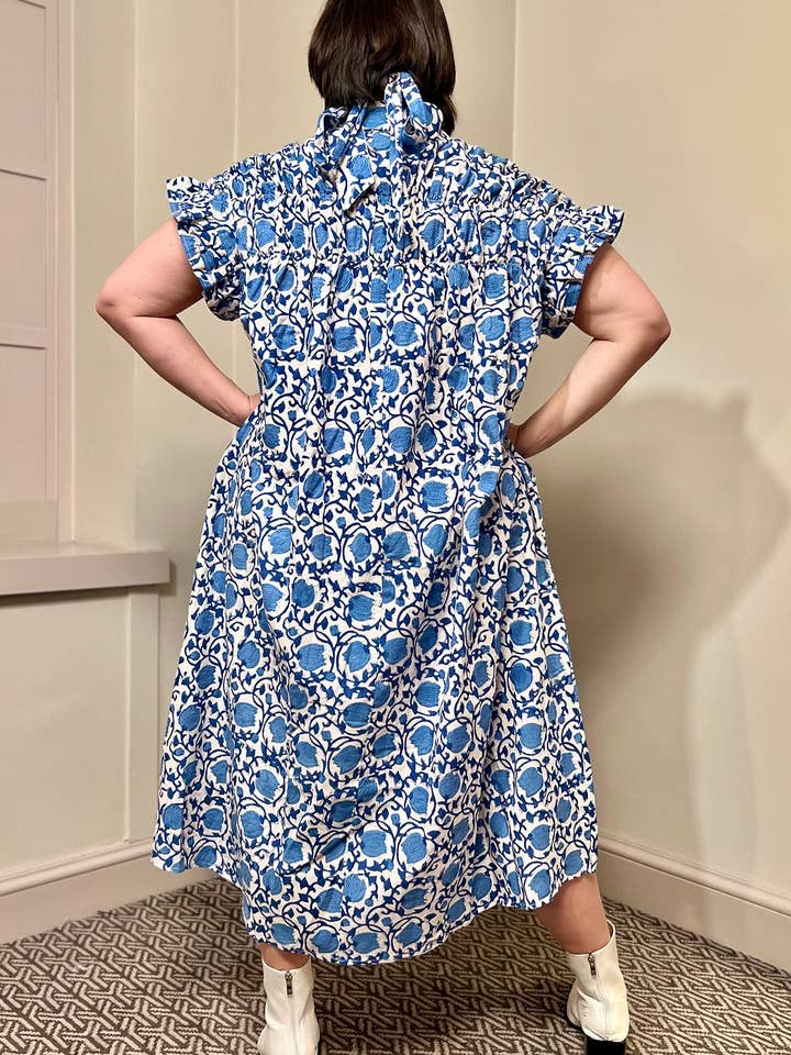 Designerfriday - Wholesale Dress - Women's - Mara Midi Smock Block Print Dress- Preorder