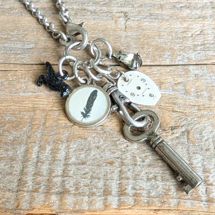 Feather Charm Necklace - Vintage and Repurposed Charms for wholesale by Christine Stoll | Altered Relics