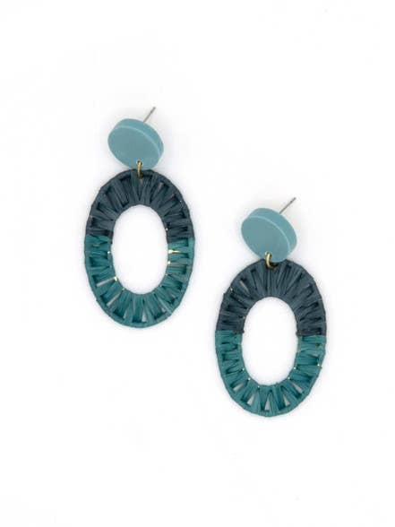 Blue Raffia Statement Earrings for wholesale by Fair Anita