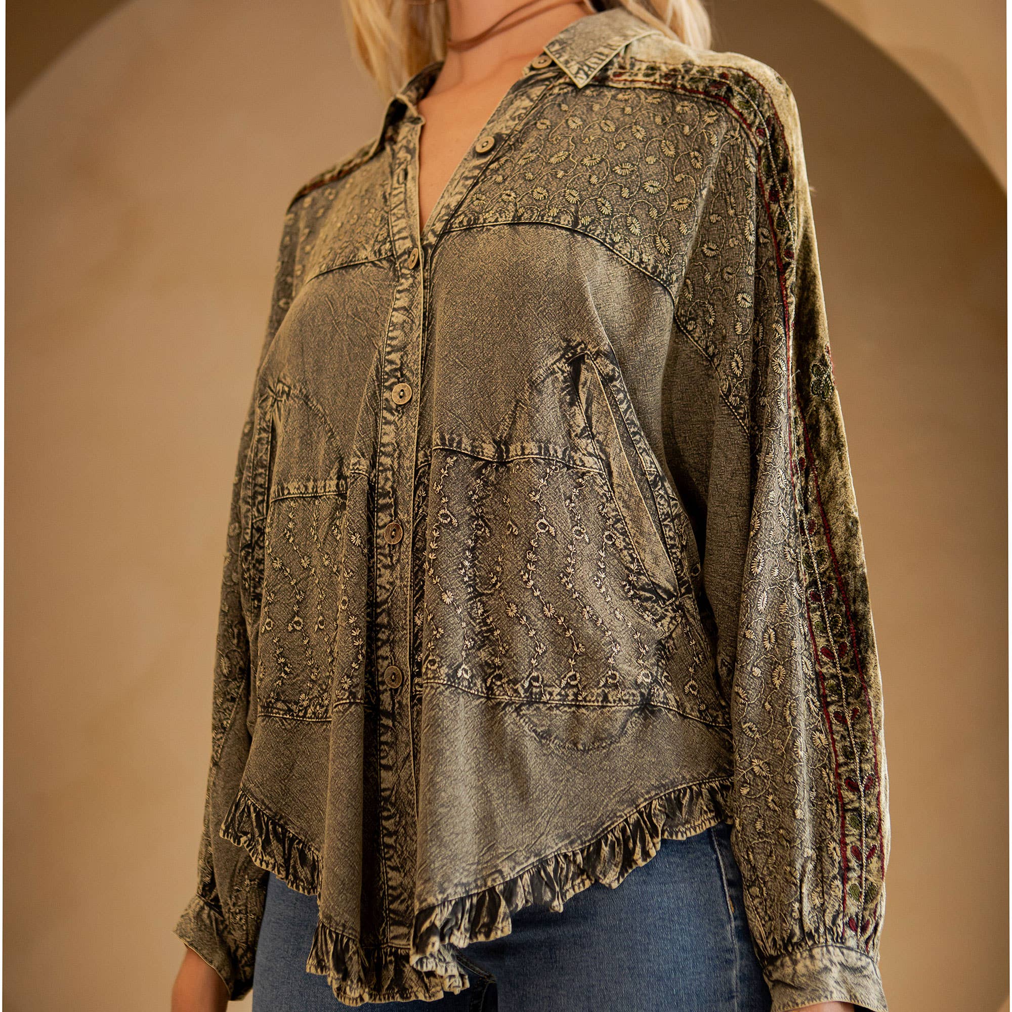 Young Threads - Wholesale Button Down Shirt - Women's - Bohemian Elegance: Stonewashed Rayon Top11