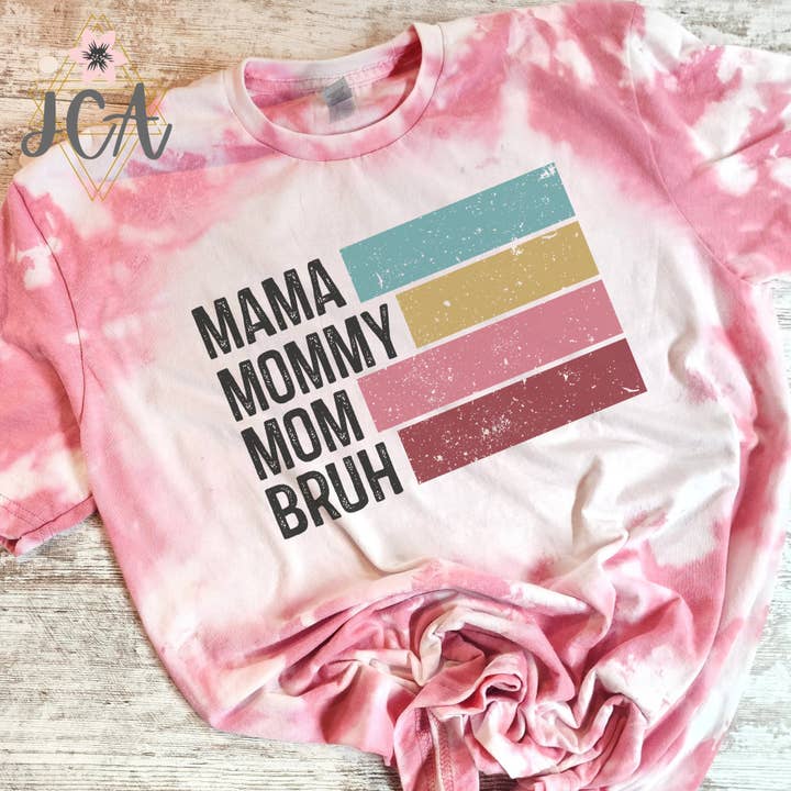 Jocelyn's Comfy Apparel – wholesale T-shirts med screentryck – Dam – Mamma Mamma Mamma Bruh Skjorta, Blekt Mamma Skjorta