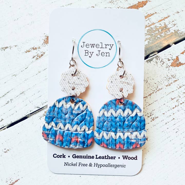 Wintermütze Ohrringe: Blauer Strickpullover für den Großhandel von Jewelry By Jen