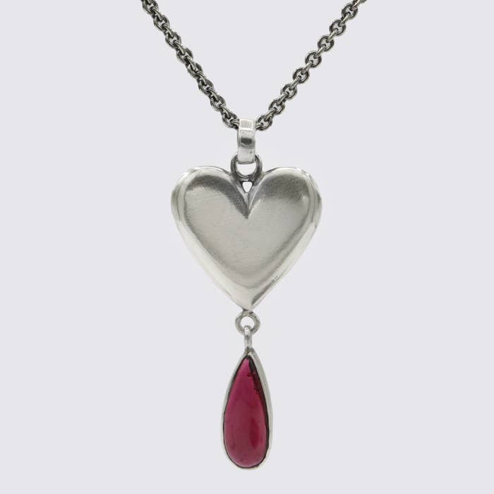 Heart Necklace with Rhodolite Garnet - PJ1468 for wholesale by Jane Diaz NY