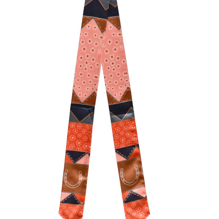 Tirzah Lane Art - Wholesale Scarf - Women's - Frontier Bound Quilted Patchwork Silk Twilly Scarf0