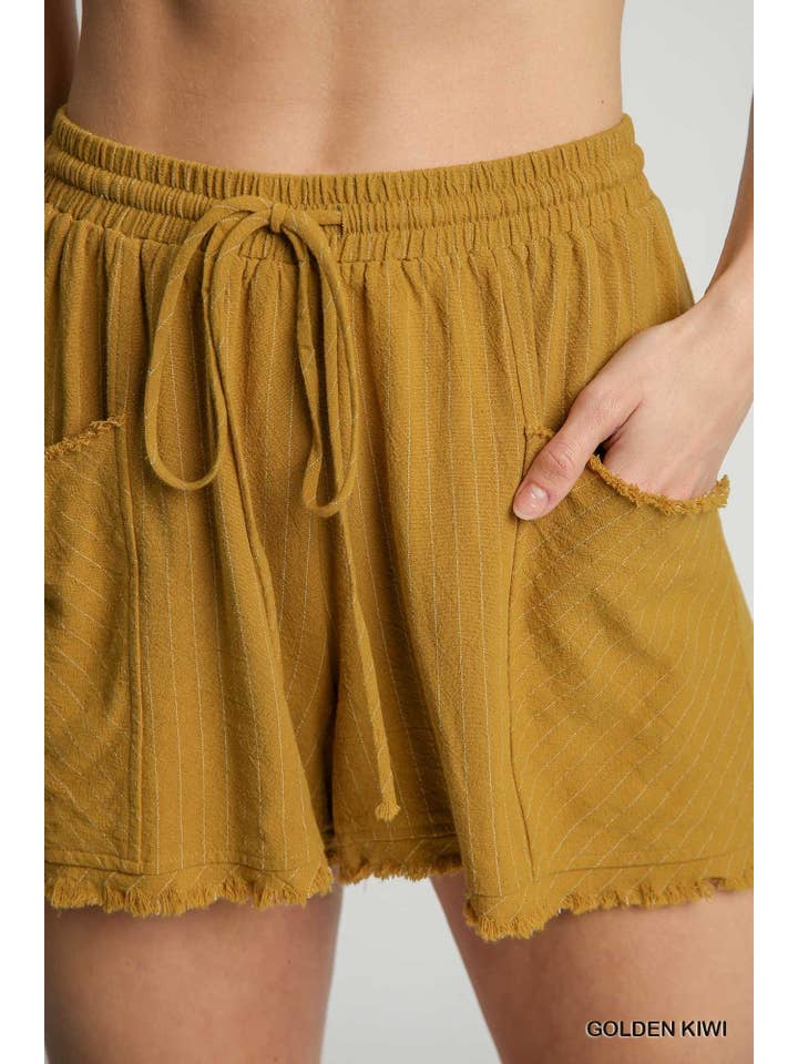 Vanilla Monkey - Wholesale Shorts - Women's - Linen Regular Wash Front Tie Stripe Shorts With Pockets