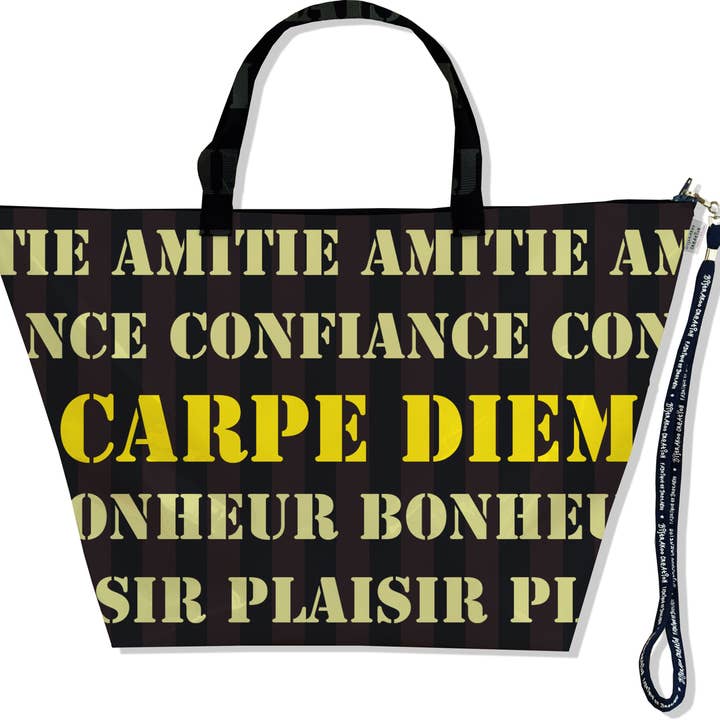 Sac Week End, Grand Sac de voyage écriture jaune Carpe diem pour la vente par BISTRAKOO